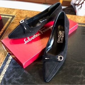 Salvatore Ferragamo Guya Espresso Calf in
Black Suede Size 7 1/2